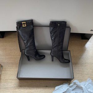 GUCCI tall leather calfskin heeled boots Dk Cocoa (dark brown), 37 1/2 size